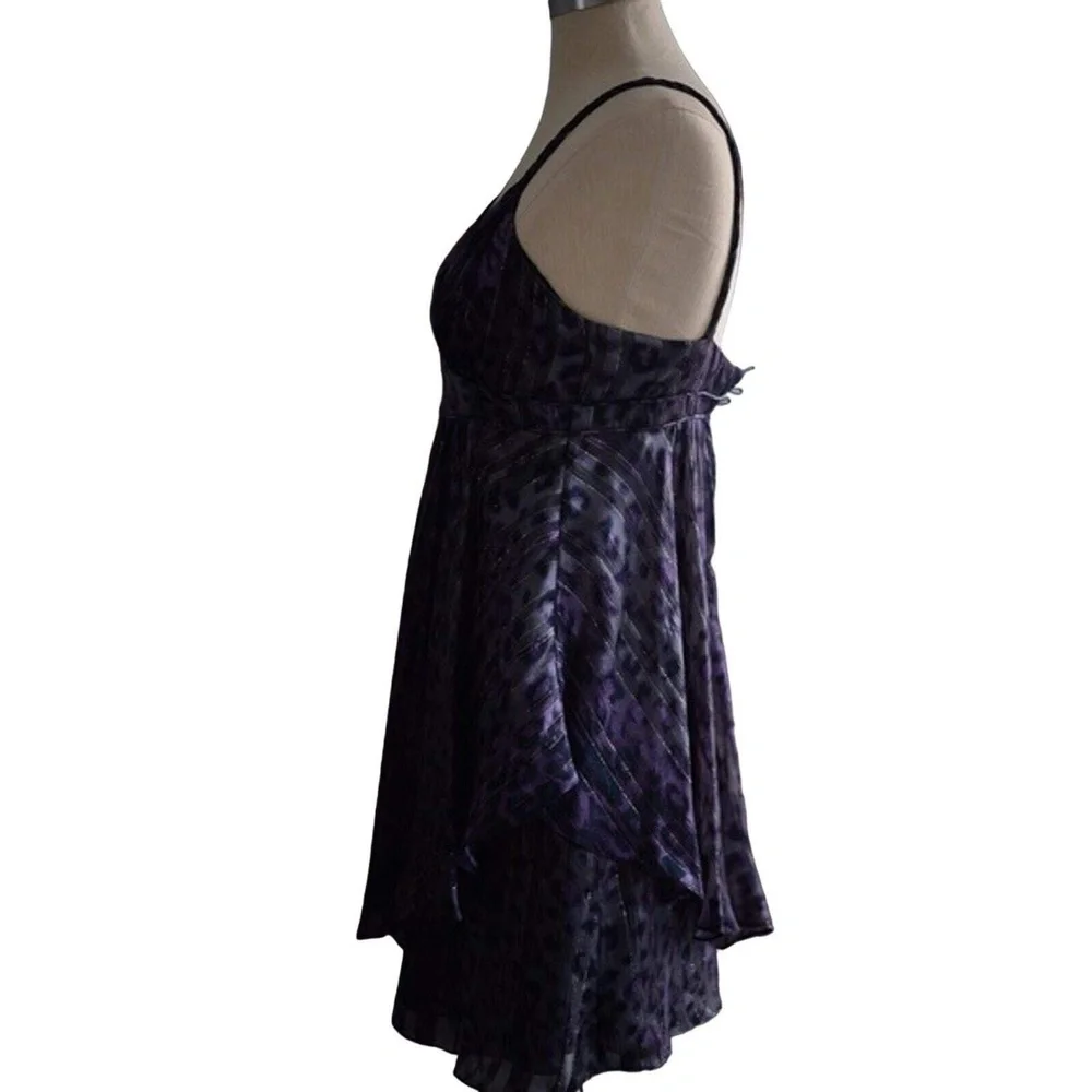 Rebecca Taylor Purple Silk Leopard Print Empire Waist Mini Y2K Size 2 - Picture 4 of 4